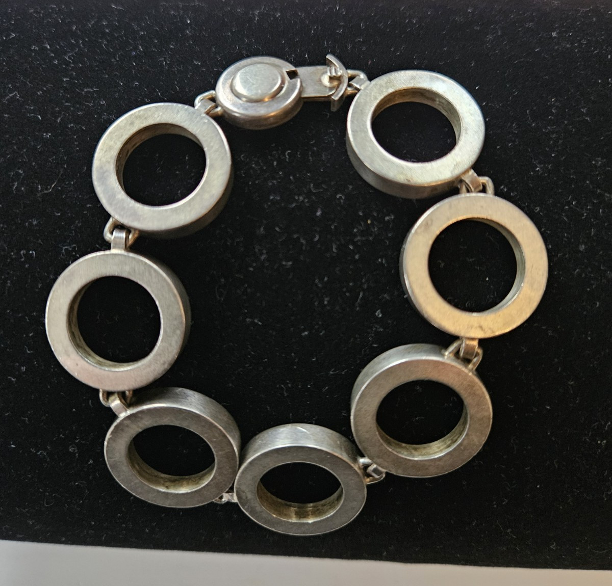 VINTAGE N.E. FROM MODERNIST STERLING SILVER CIRCLE LINK BRACELET 7″ DENMARK