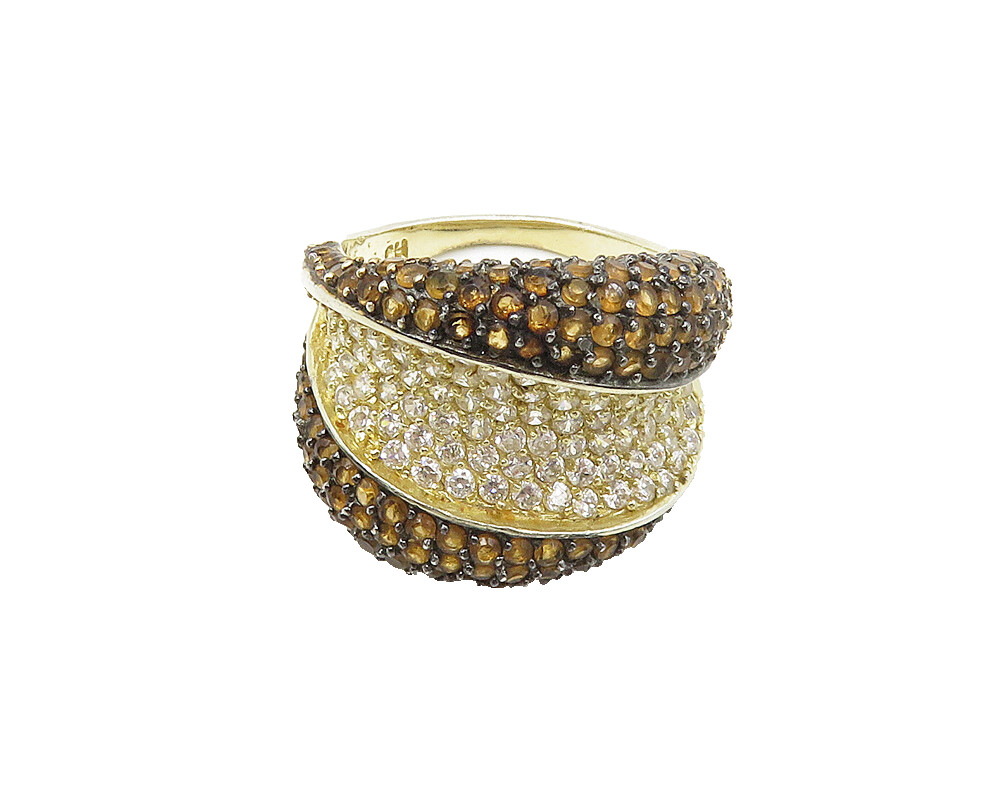 925 Sterling Silver Cubic Zirconia & Citrine Encrusted Band Ring Sz 8 RG17231