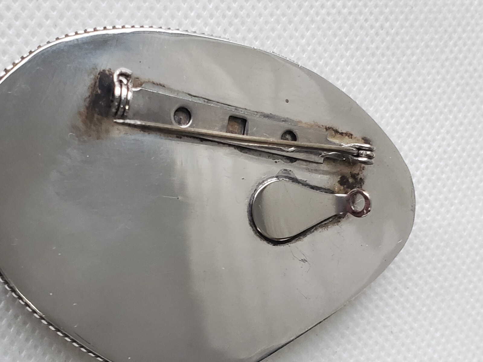 Large Vintage Sterling Silver Solid Moss Agate Brooch Pin or Pendant- 50.1 Grams