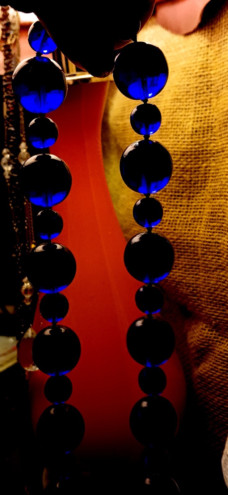 1920s 🖤 Czech COBALT Blue Art Deco Glass 🖤 STATEMENT NECKLACE Stunning