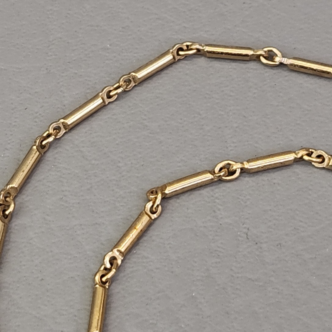 Vintage Coro Necklace Imitation Pearl Gold Tone Bar Link Chain Rhinestones 15.5″