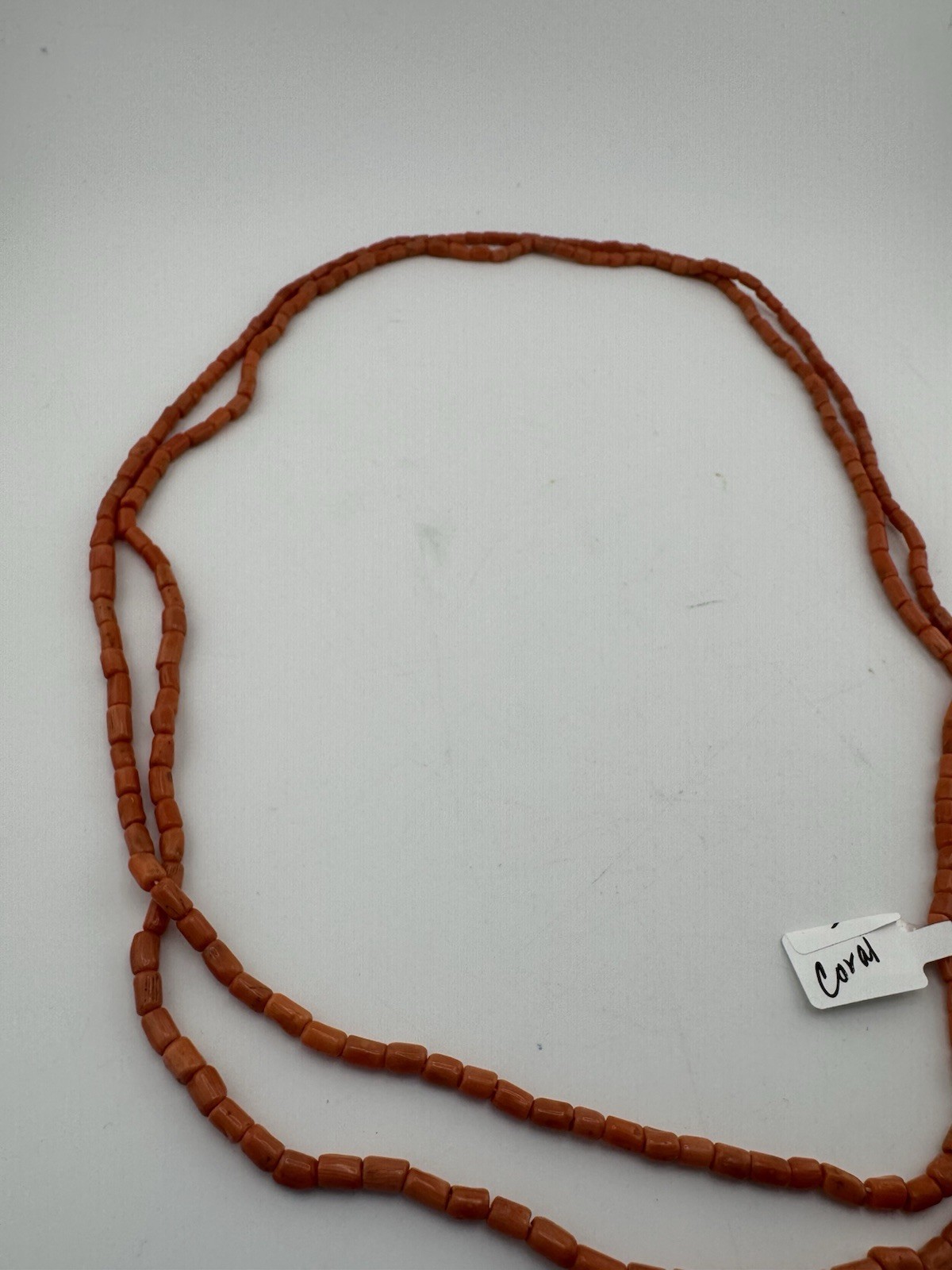 Antique Genuine Salmon Pink Coral Tube Bead Necklace Continuous Long Loop Strand
