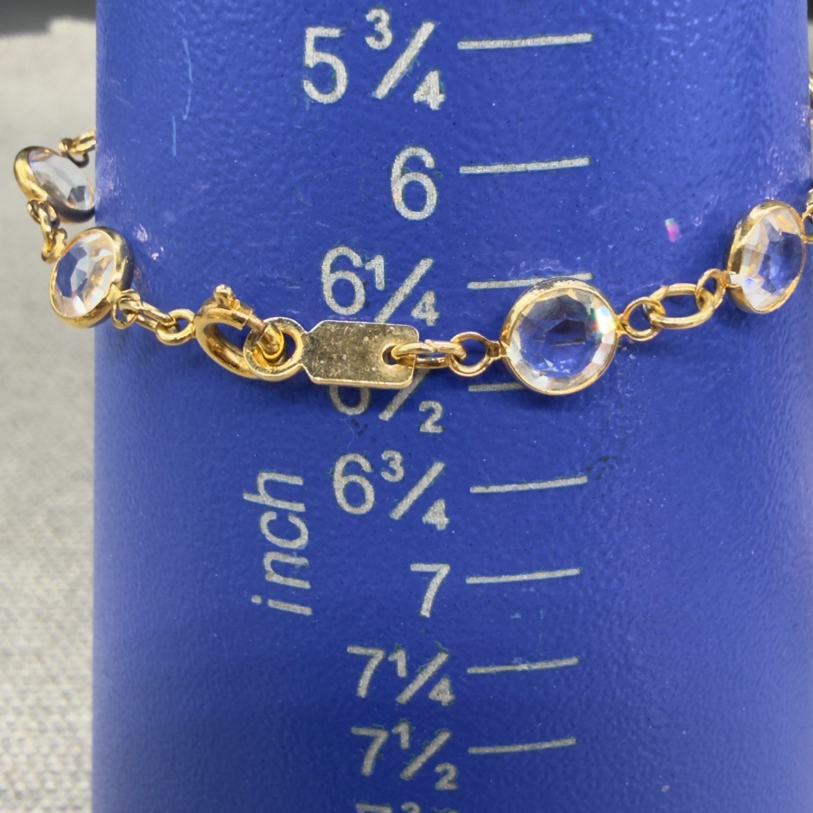 Vintage Swarovski Bracelet Crystal Station Bezel Set Gold Tone Chain Size 6.5