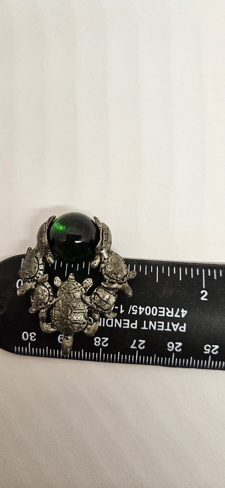 CCI Comstock Turtle Pendant Green Glass Or Crystal Stone Pewter Silver Signed