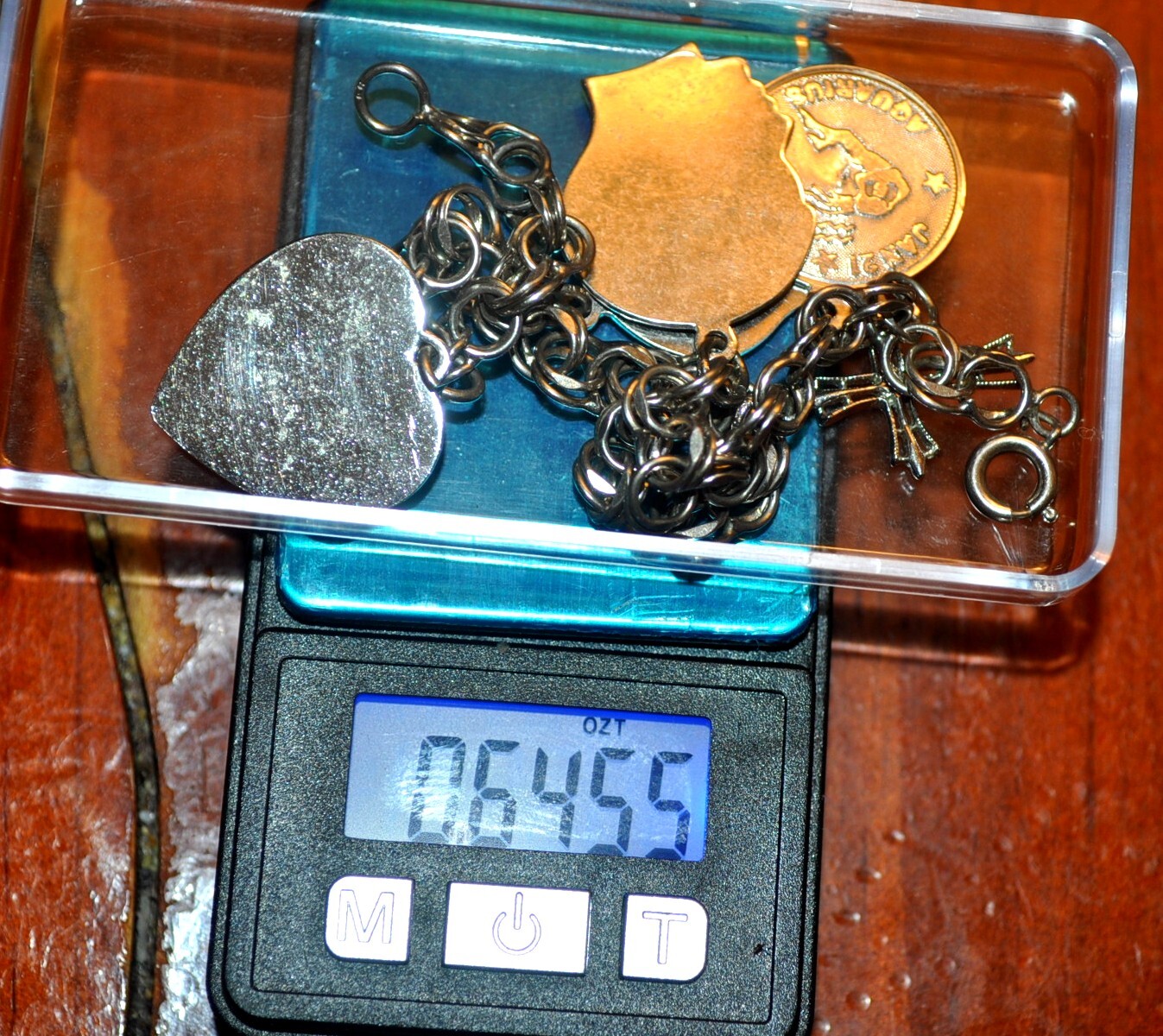 Vintage STERLING CHARM BRACELET cross, son, daughter, mom, aquarius .65 troy oz