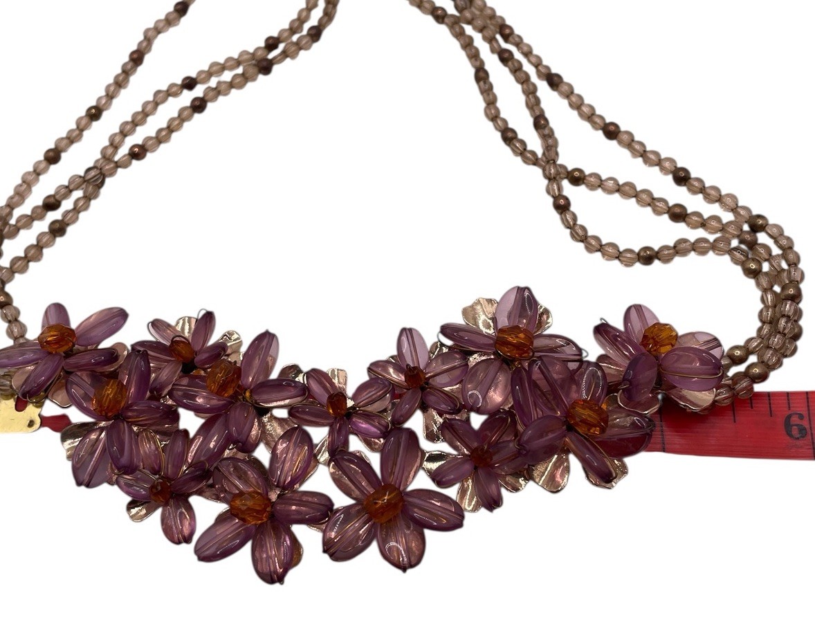 Statement Necklace Coldwater Creek Lucite Purple 3D Flowers beads Vtg