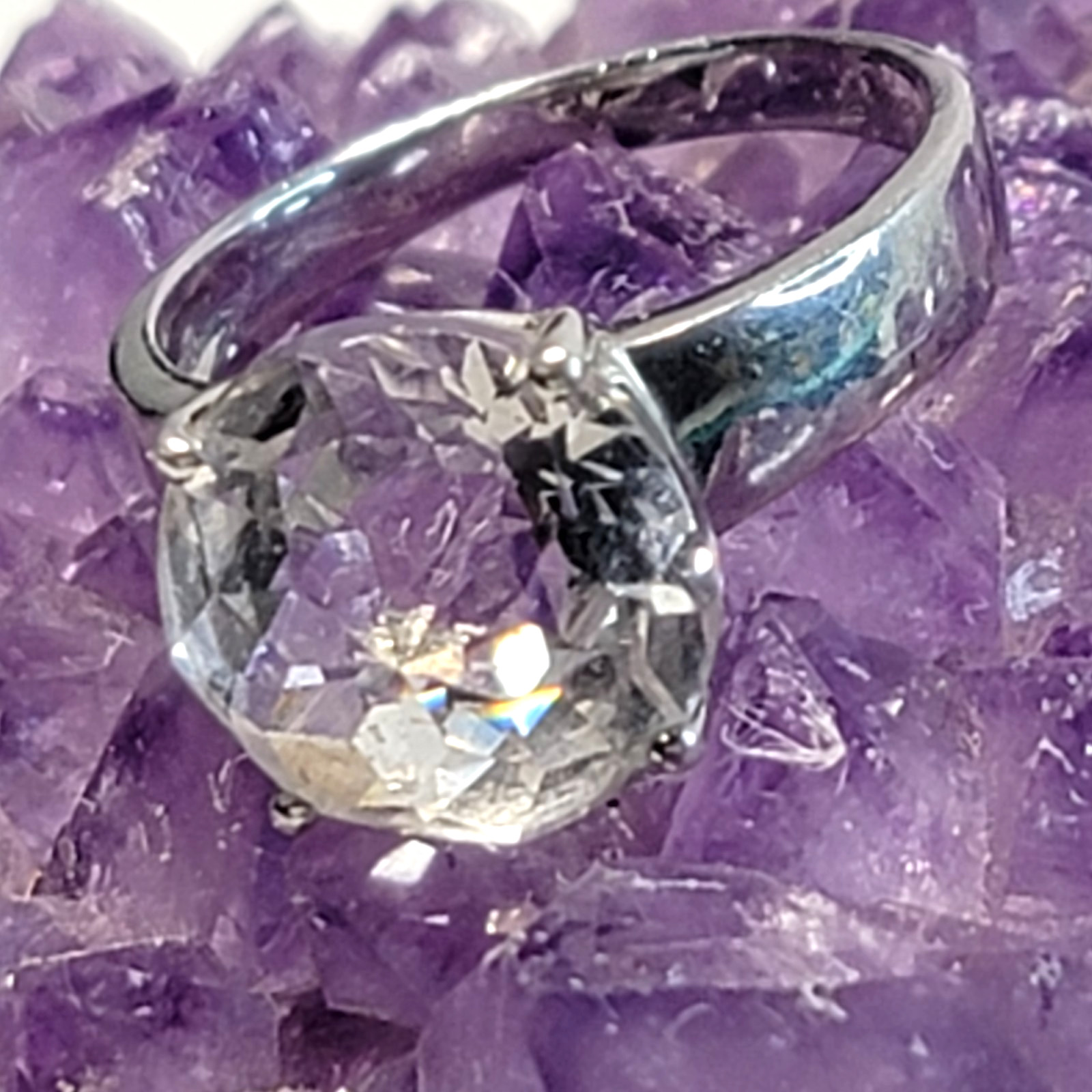 Natural Clear Quartz Ring 925 Sterling Silver 12mm Healing Crystal Size 7.75