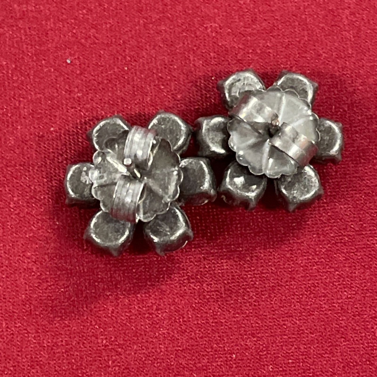 Sabika Silver Tone Blue & White Iridescent Sparkle Flower Gemstone Stud Earrings