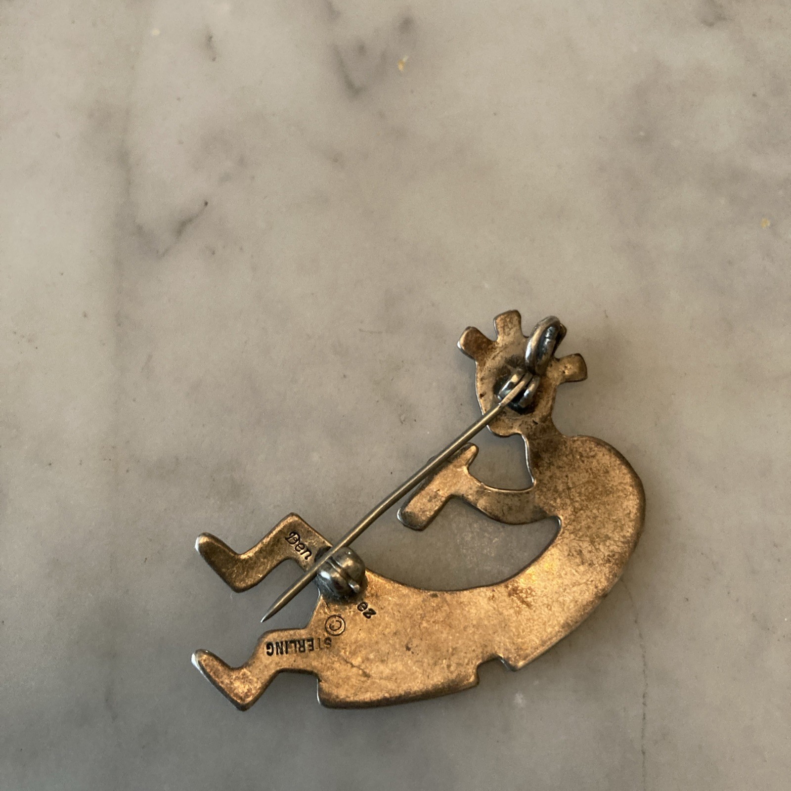 Vintage Ben J Chavez Sterling Kokopelli Brooch Pendant 2”