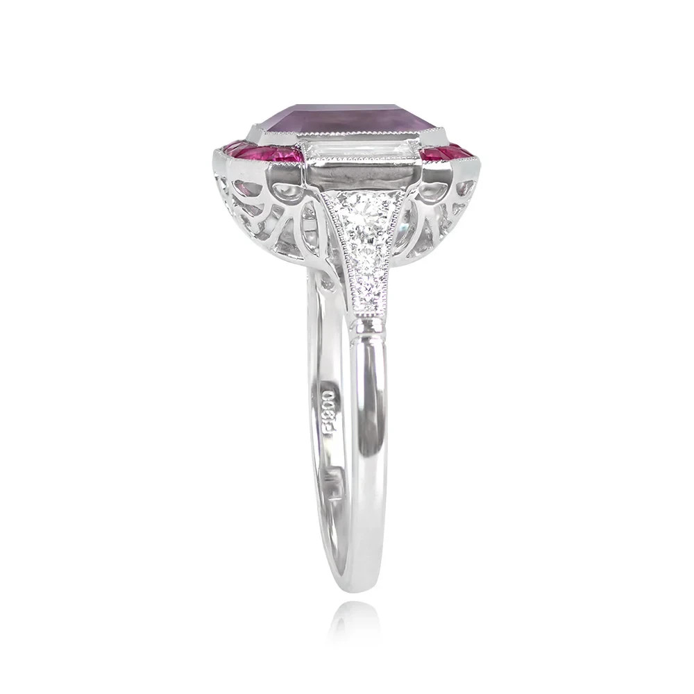 Art Deco Style 4Ct Lab Created Pink Sapphire Engagement 14K White Gold FN Ring