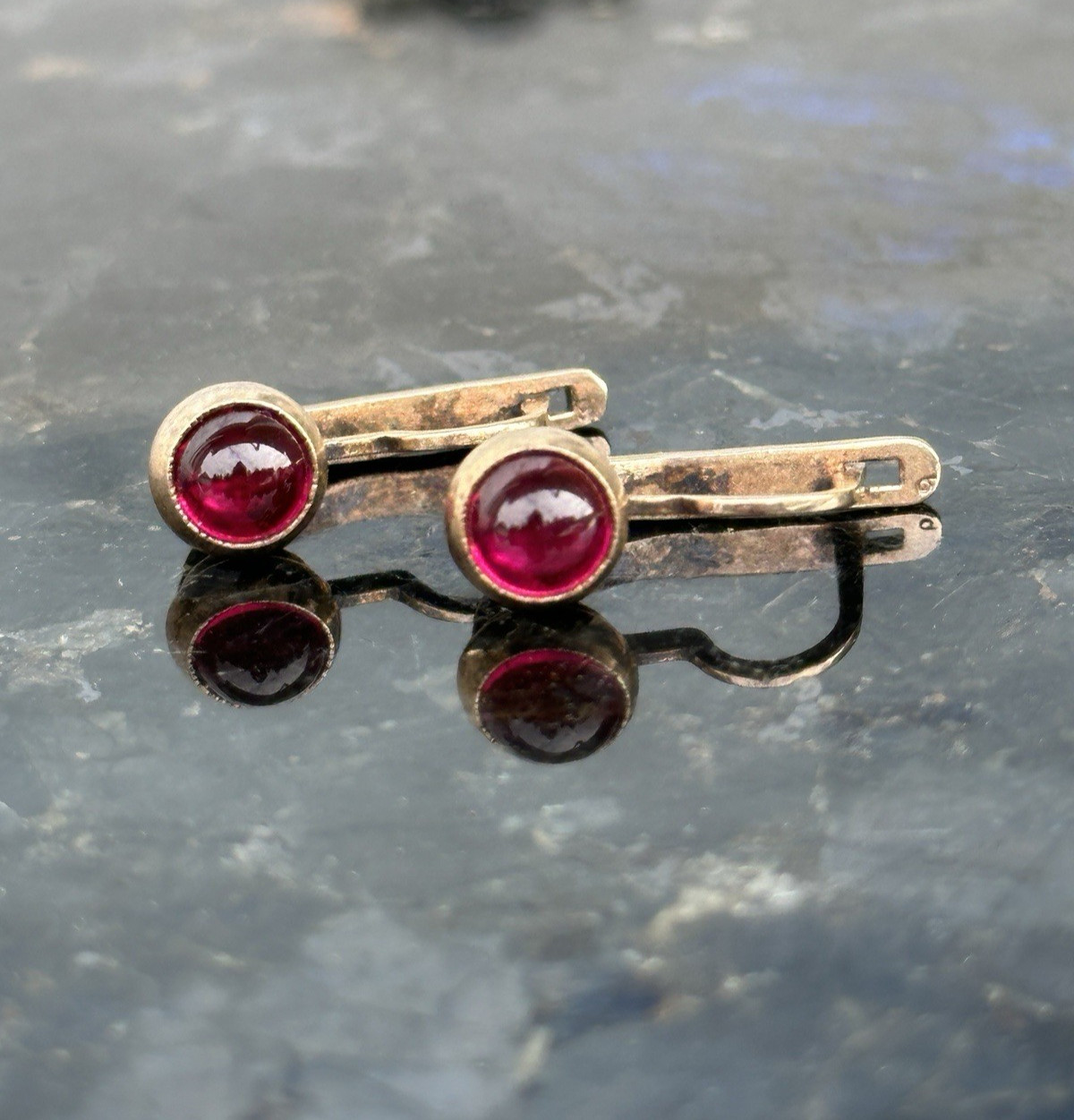 Vintage Soviet Sterling Silver 875 Rose Ruby Corundum Earrings Woman USSR
