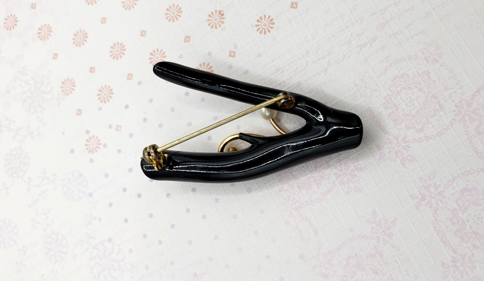 Vintage 14K Gold Pearl & Black Coral Branch Brooch & Earrings Set