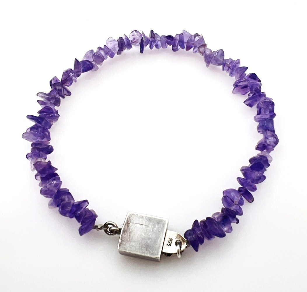 Vintage Sterling Silver Purple Amethyst Chip Friends Bracelet 7.25 in