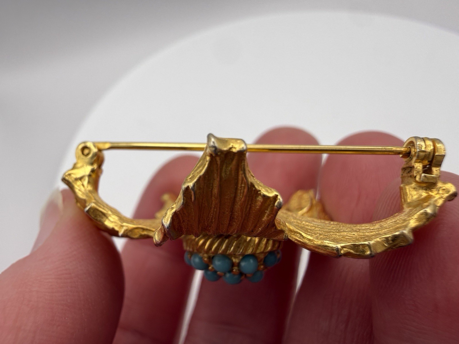 Vintage Benedict NY Brooch Floral Cluster Imitation Turquoise Gold Tone