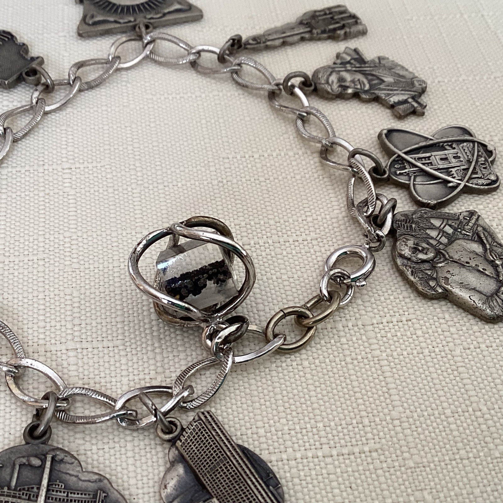 Sterling Silver Historic Illinois Charm Bracelet Lincoln Heartland Chicago 44g