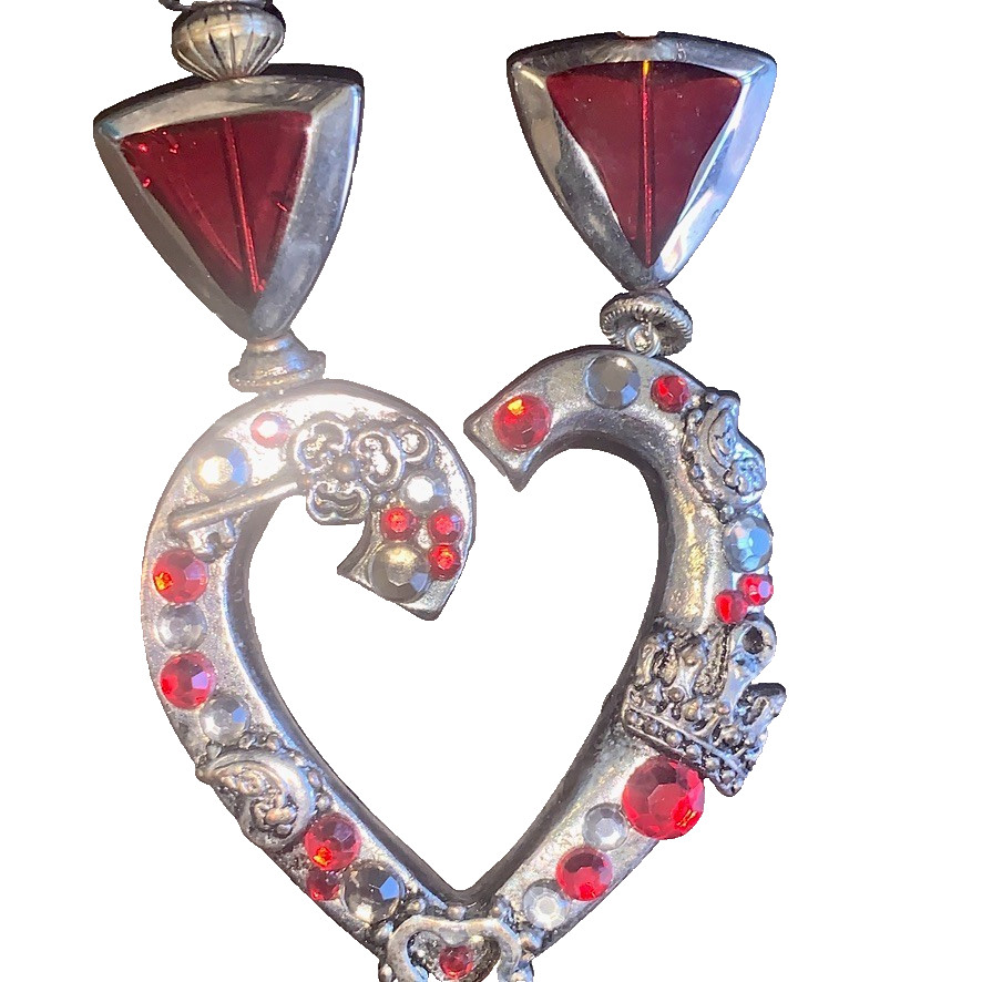 Red Beaded Heart Necklace Vintage Valentines Chunky 1980s 1990s Statement Piece