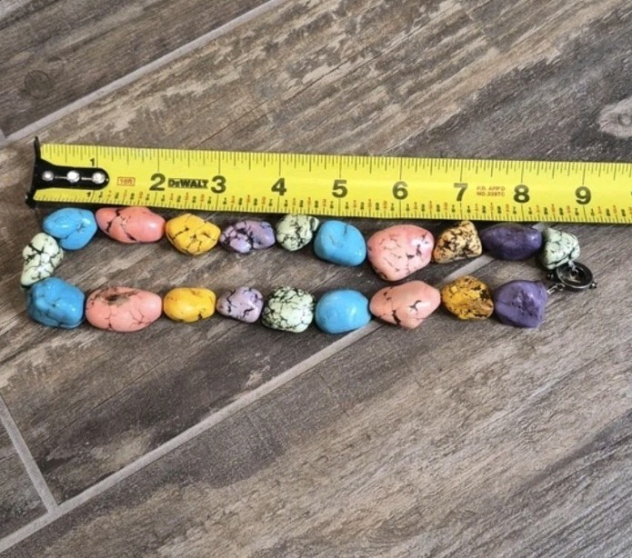 Vintage Colorful Dyed Howlite Nugget Bead Necklace, Toggle Closure