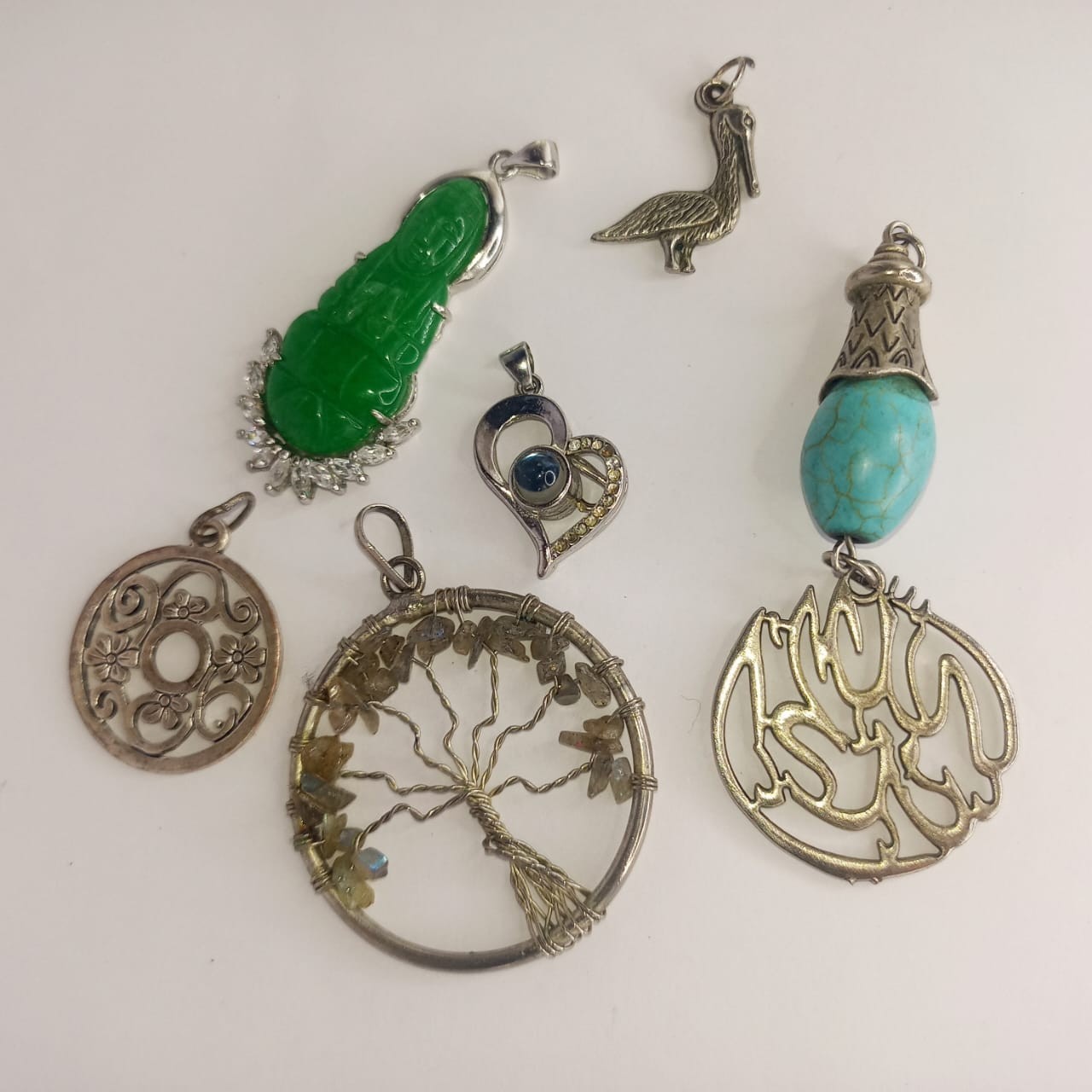 **Mixed Vintage Pendant Lot with Turquoise, Jade & Tree of Life Charms**
