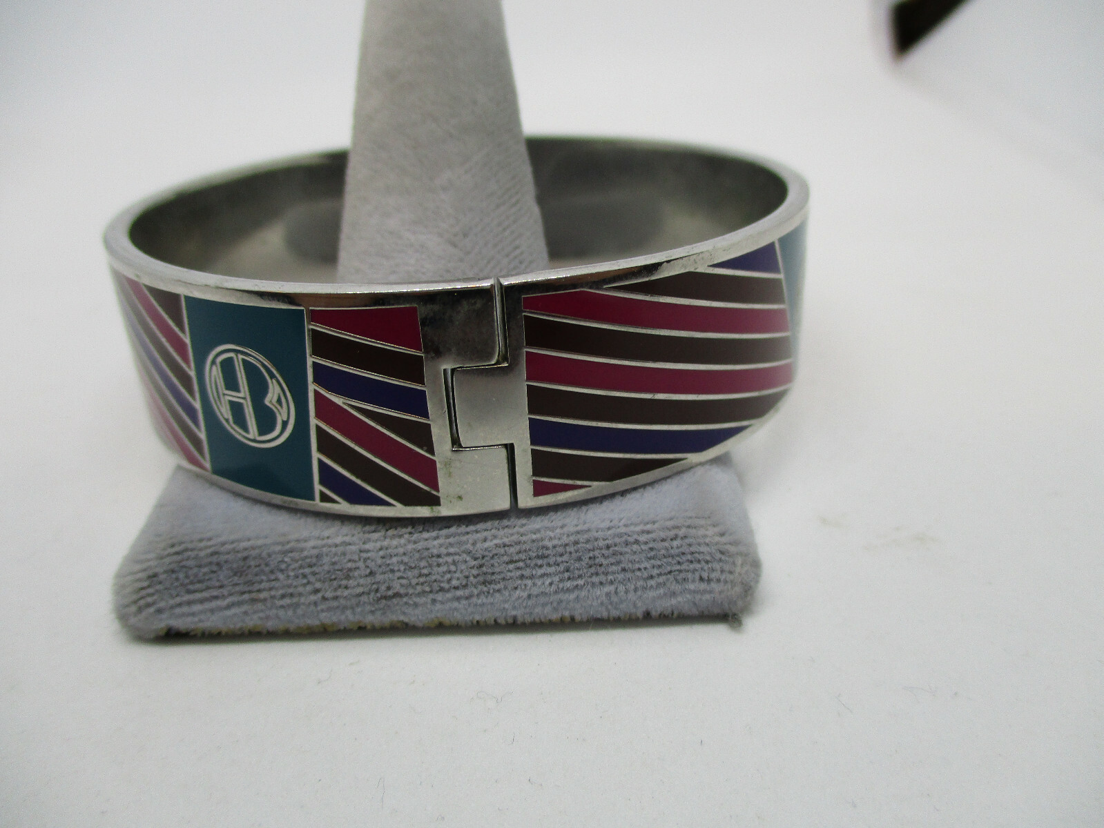 Vintage Henri Bendel New York Enamel Wide Hinged Clamper Halmark HB Bangle