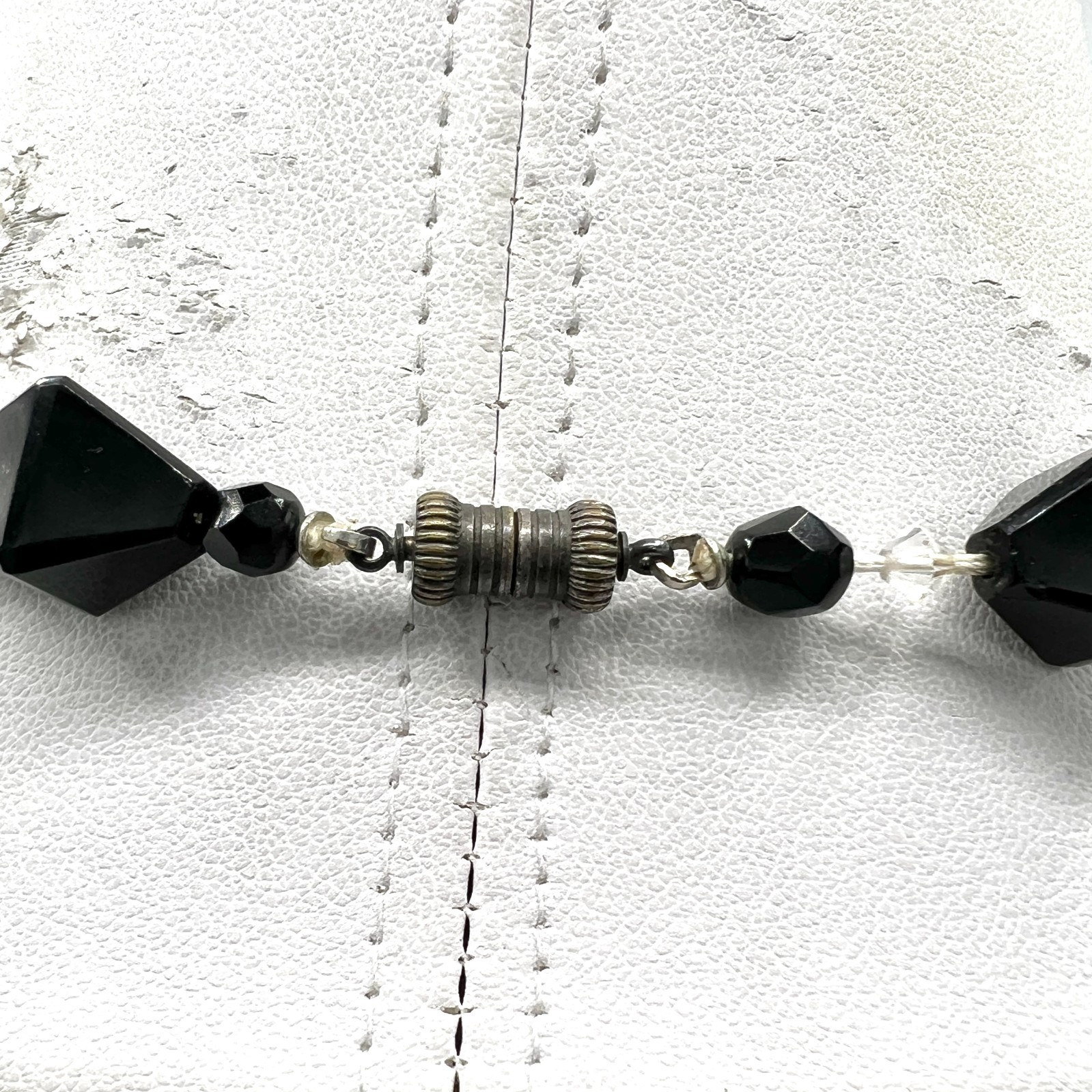 1920s Black & Clear Beveled Glass Bead Necklace Vintage Beads Later Assembled