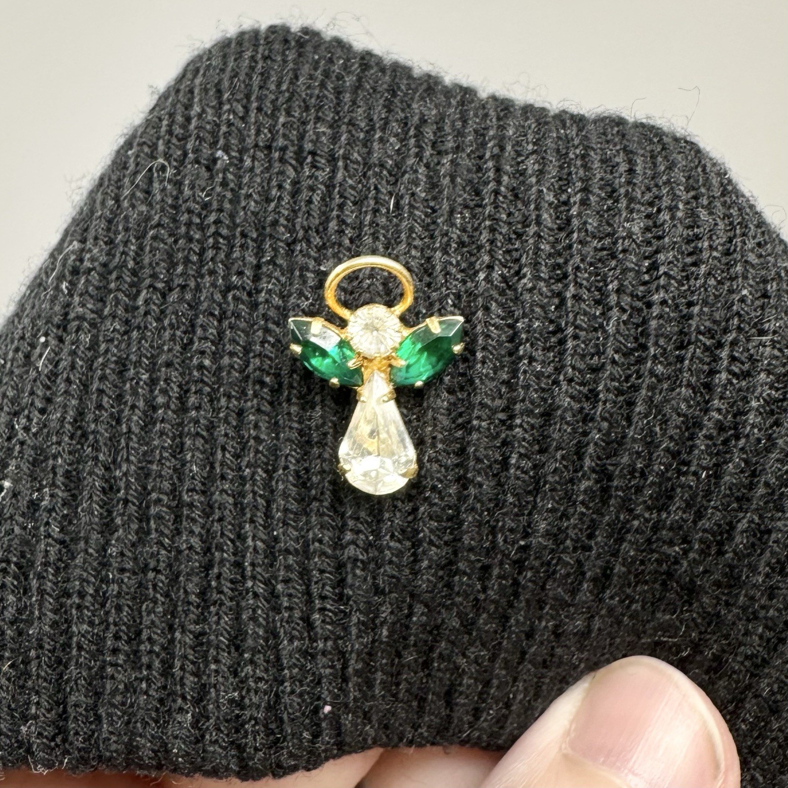 Vintage Green Emerald May Birthstone Guardian Angel w Halo Pin