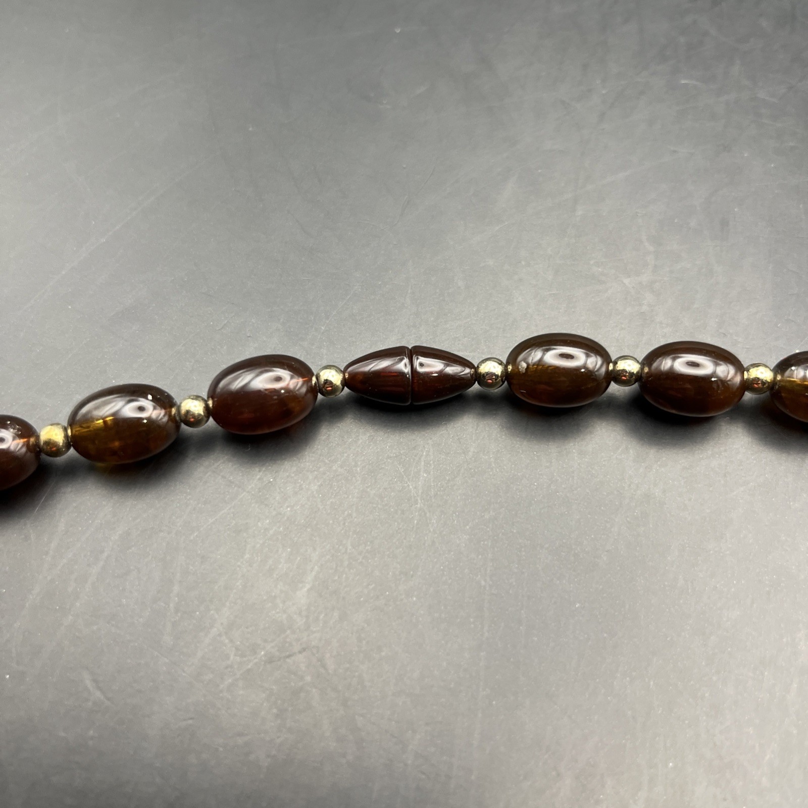 Faux Amber Lucite Necklace Beaded Gold Tone 23 Inch Honey Color Classic Vintage