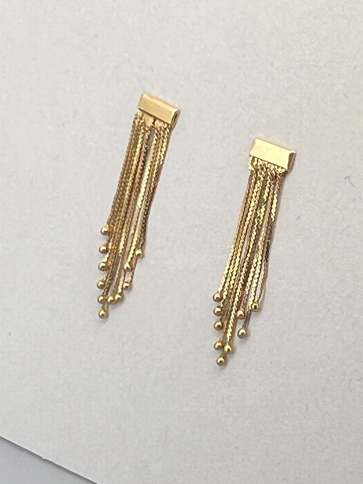 Vintage Pair 14K Yellow Gold Dangle Drop Balls On Chains Pierced Post Earrings