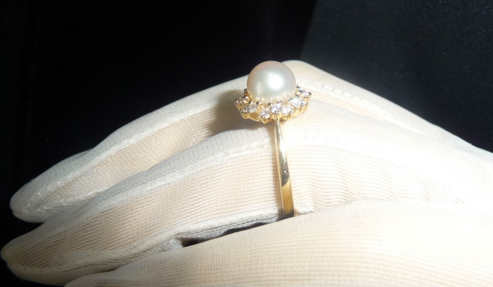 GORGEOUS $2450 MIKIMOTO BLUE LAGOON 14K HALO 16 DIAMONDS PEARL ENGAGEMENT RING!