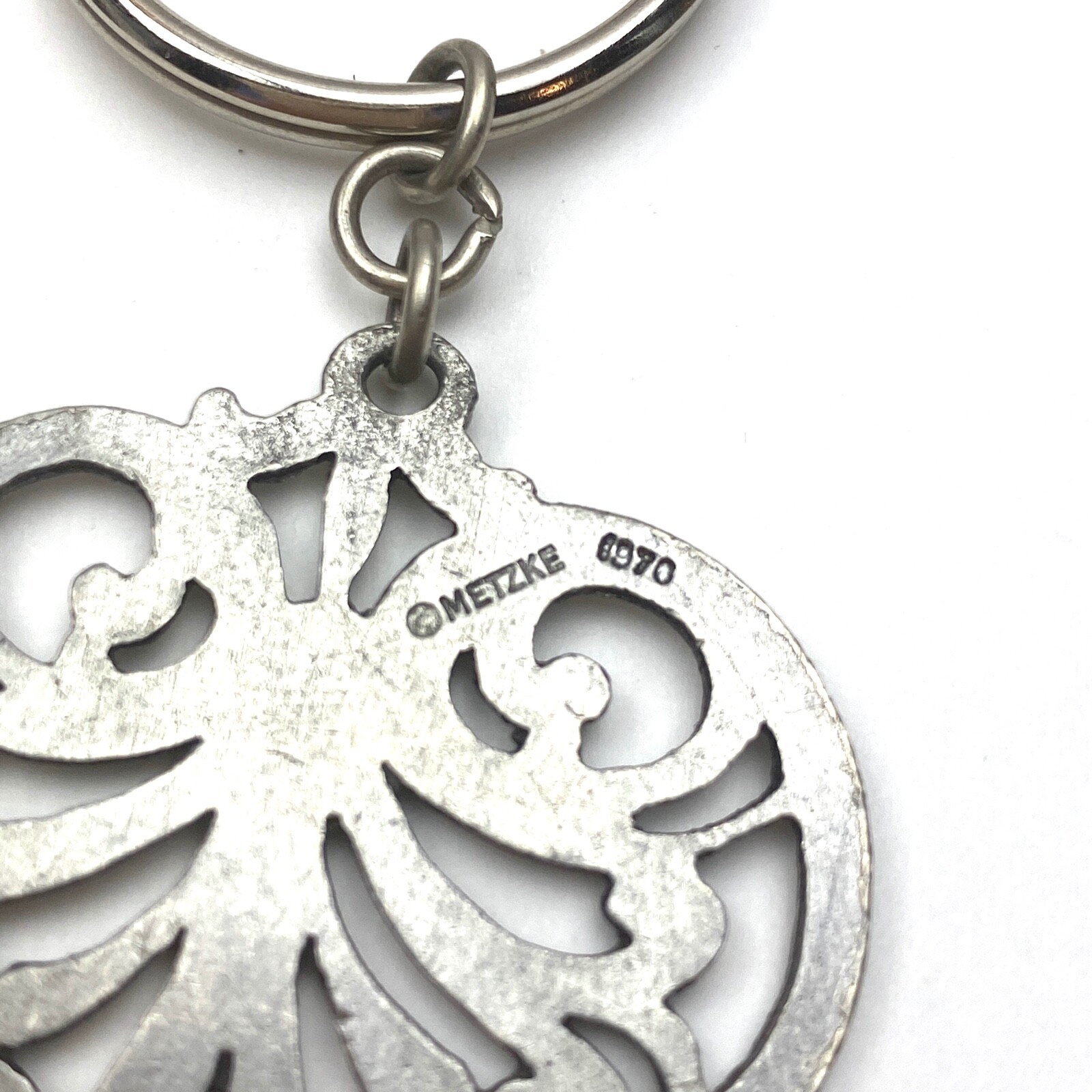 Vintage Pendant Heart or Key Ring 70’s Metzke Carved Out Skandia Pewter Metal