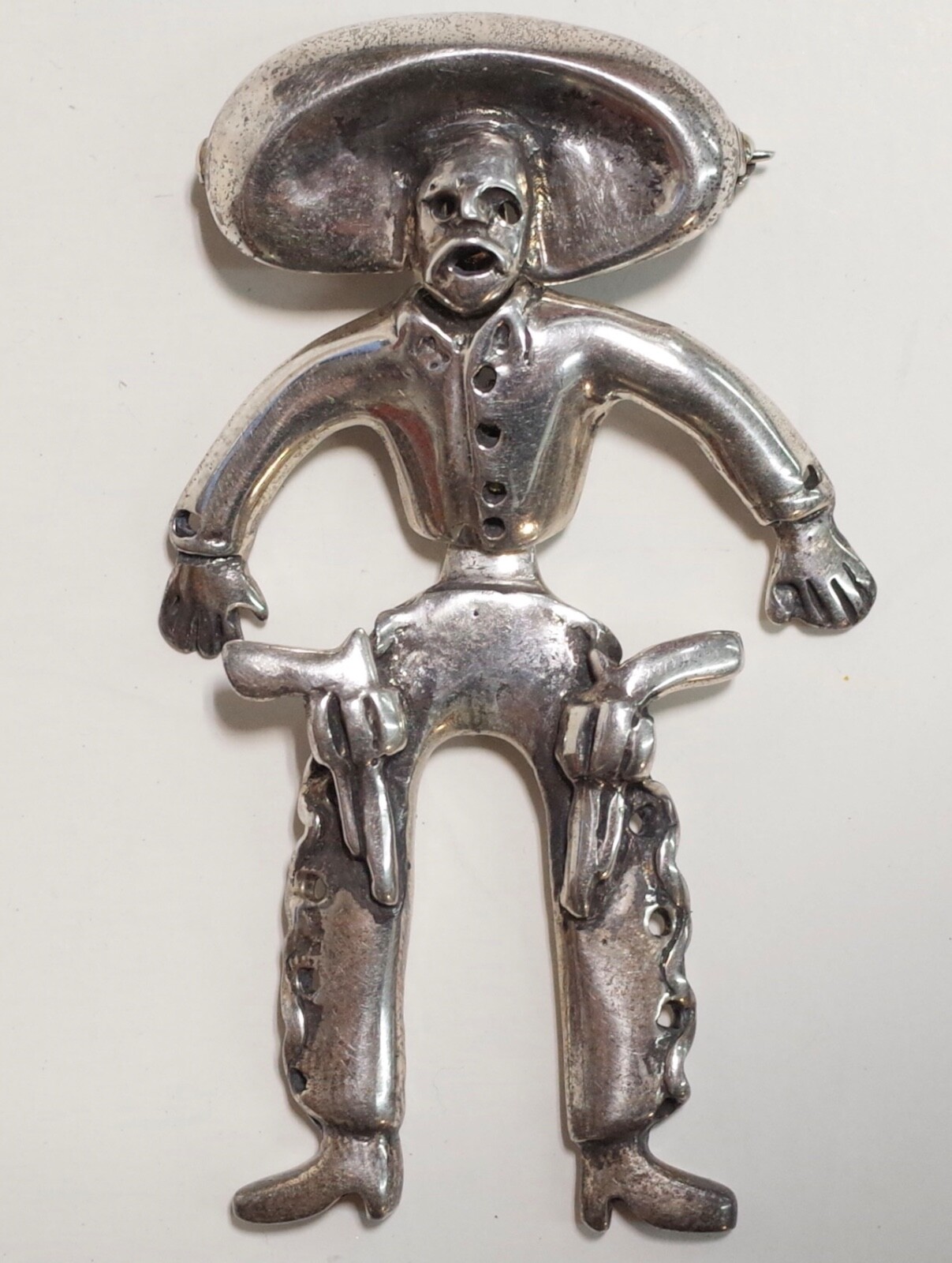 Emilia Mimi Los Castillo .950 Silver Mariachi Vaquero Cowboy BROOCH Taxco Mexico