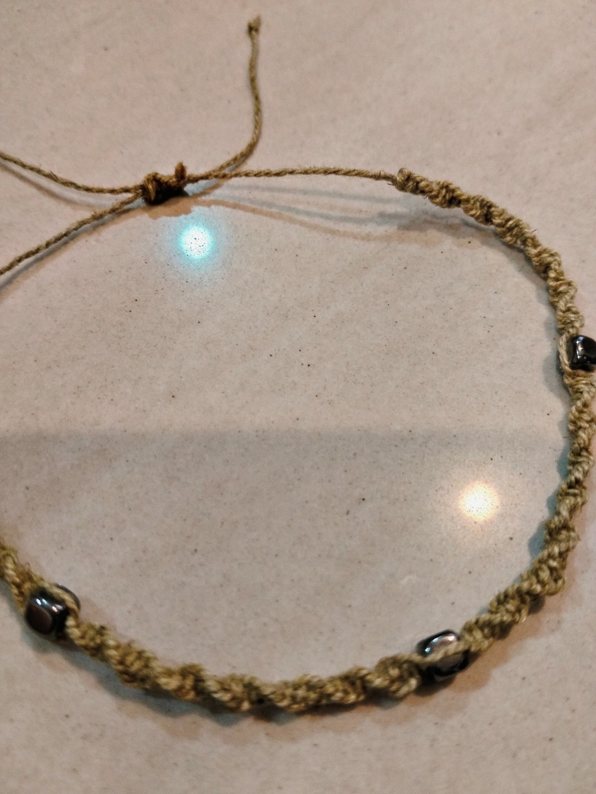Adjustable Hemp Bracelet with Natural Cubic Sign – Boho Style