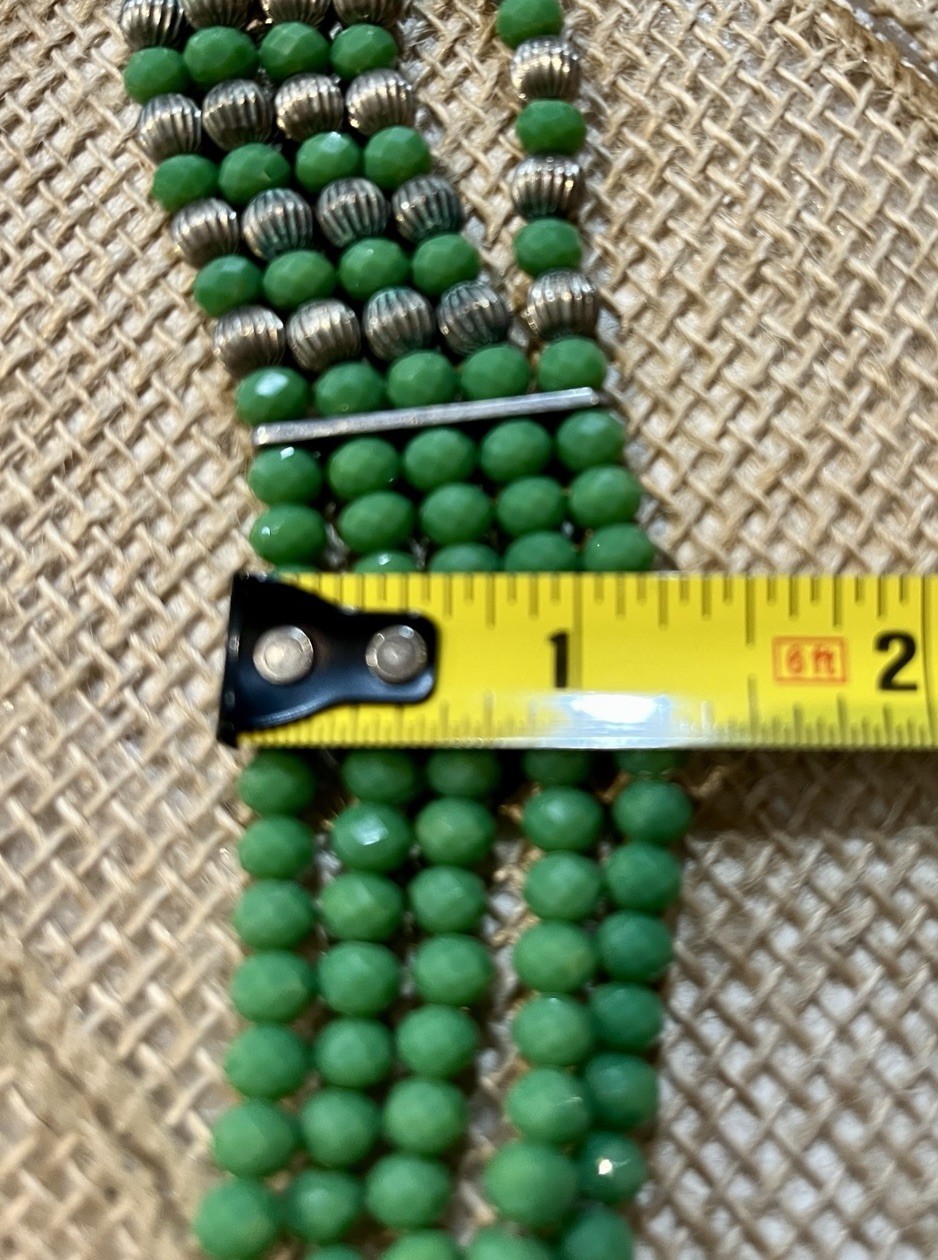 Vintage Beaded Necklace 16in Green Beads Clasp Closure Multi-Strand Set