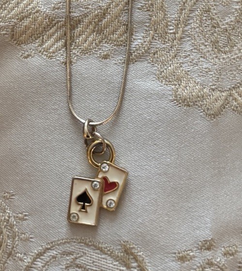 Vintage Berebi 16” Playing Cards Necklace Spade & Heart Connected Gold Tone