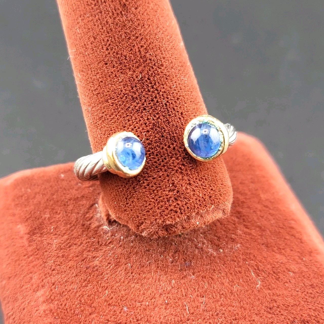 Vtg Sz 10 Cuff Ring ESPO Blue Glass Cabochon Mogul Fashion Jewelry ESPOSITO