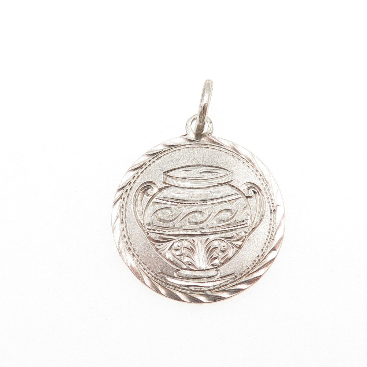 925 Sterling Silver Antique Art Deco Greek Ship & Vase Token Charm Pendant