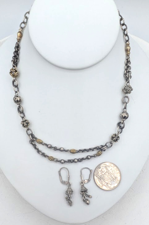 Sterling Silver Necklace Earring Set Artisan 925 Chain Link