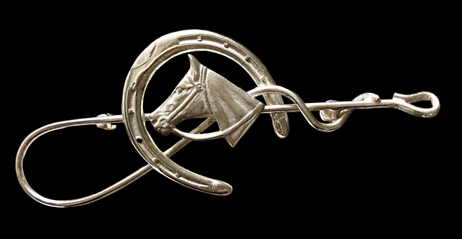 Vintage CARL ART Sterling Silver Equestrian Horse Head Horseshoe Brooch Pin