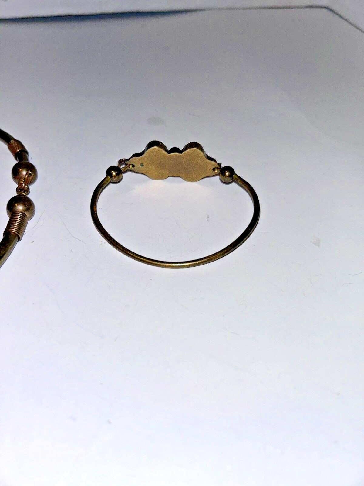 Vintage UNIQUE BRASS STONE INLAY ARTISAN NECKLACE CHOCKER & BRACELET HEAVY