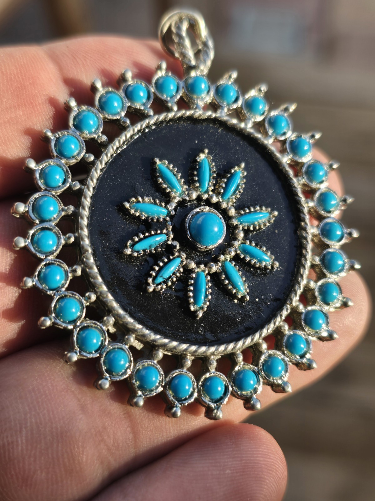 Ella Langley Inspired Western Boho Vintage 1970s Faux Turquoise Cluster Pendant