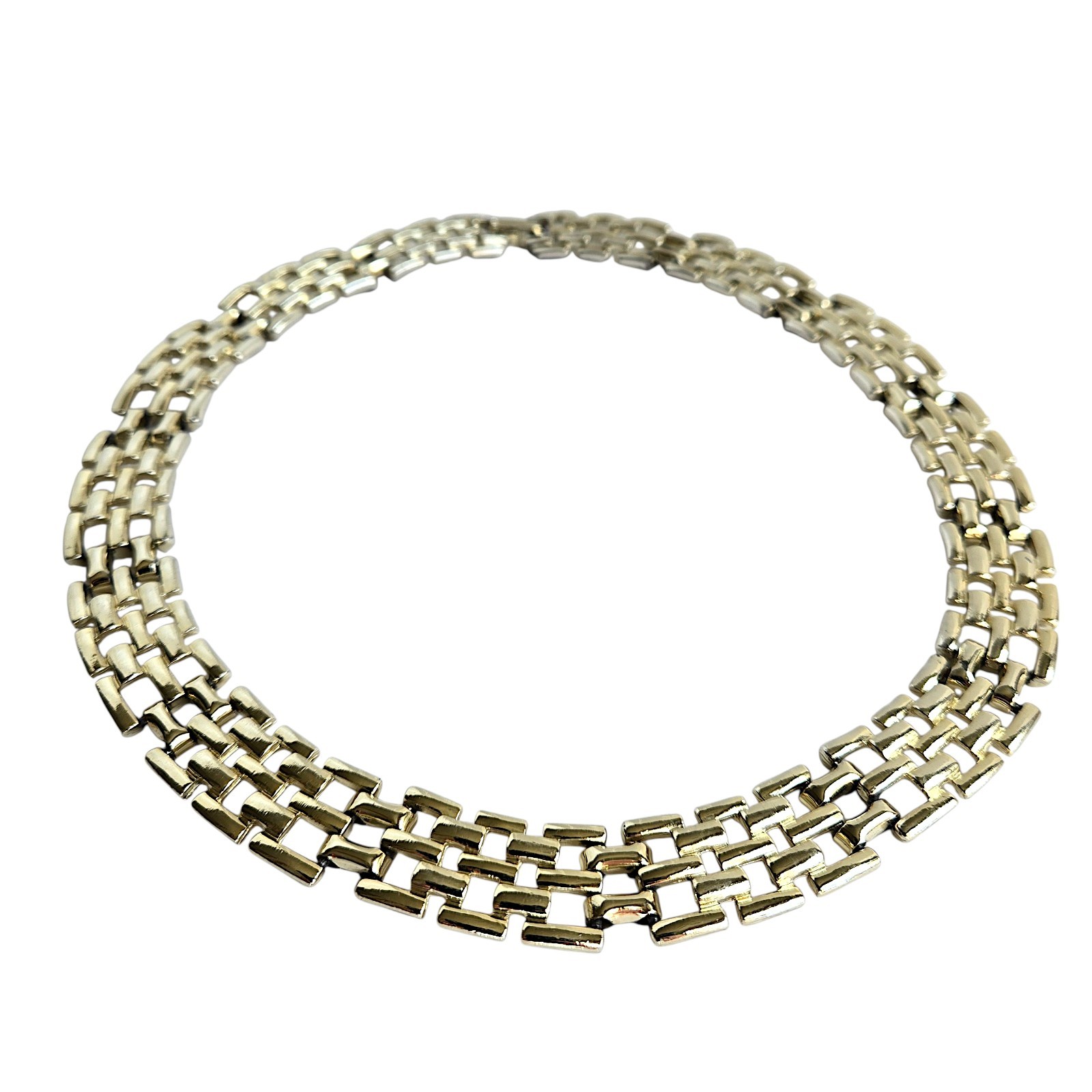 Vtg Five Row Panther Link Champagne Gold Tone Articulated Chain Necklace 18″