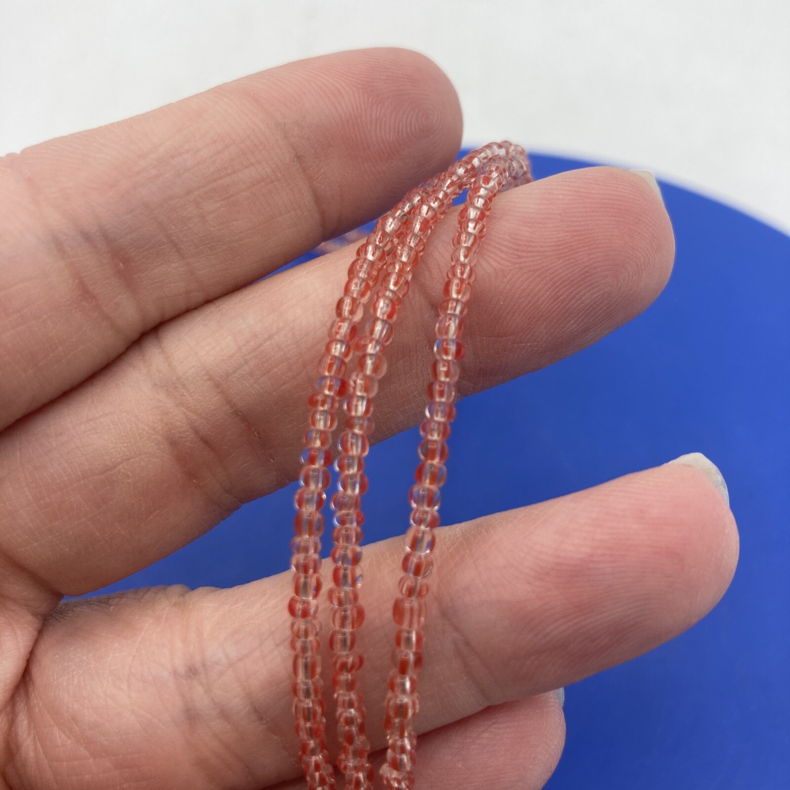 Vtg Rose Pink Glass Necklace Seed Beads 925 Silver Clasp Pendant 16” Love Beauty