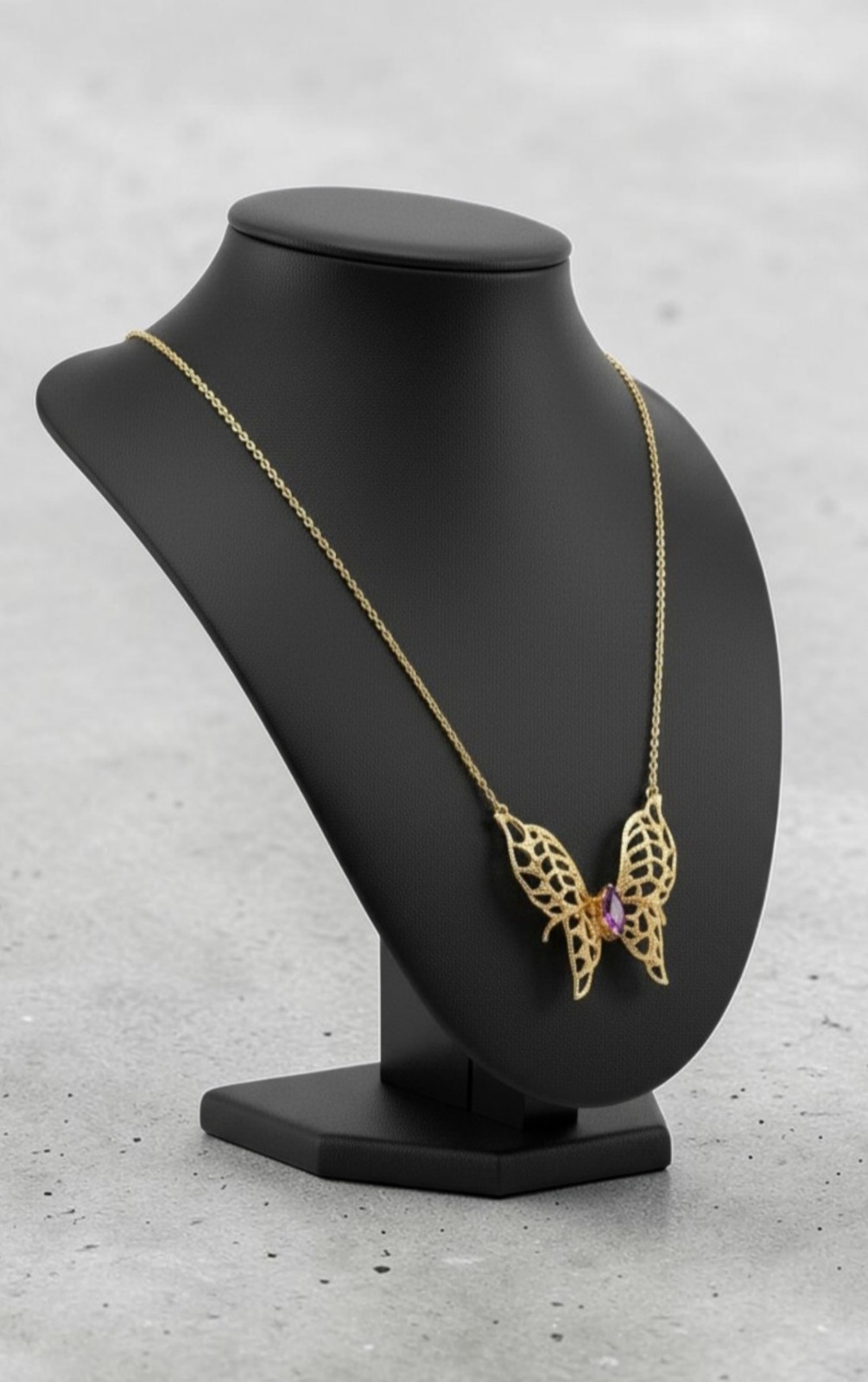 14KGE Lindenwold Gold Electroplated Marquise Purple Amethyst Butterfly Necklace