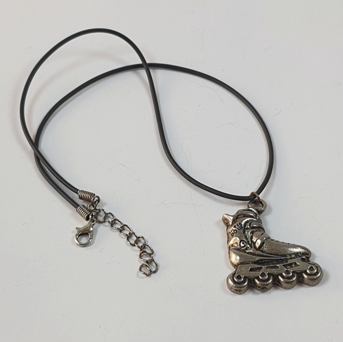 Unique Antique Style Signed Roller Blade Skate Charm Necklace Goth Grunge Jewelr