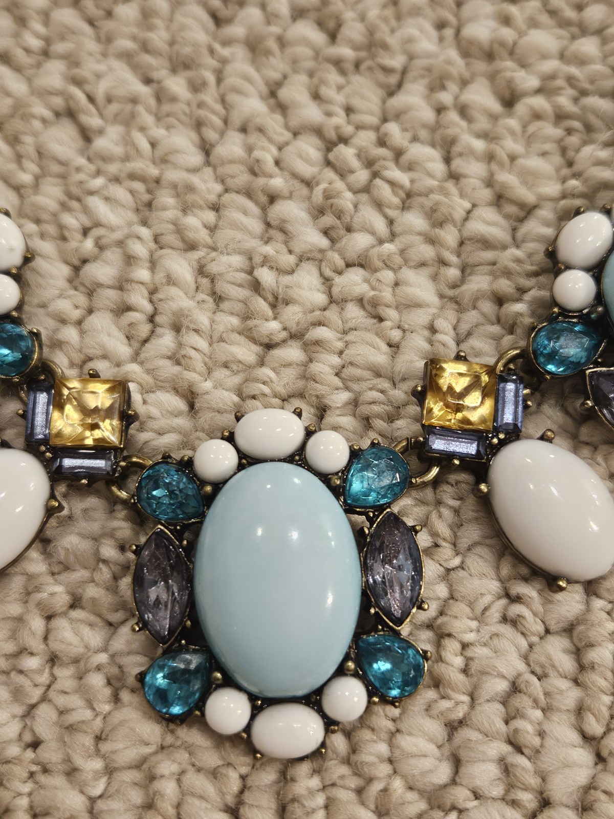 SUGARFIX Brass Blue White Bead Scoop Necklace