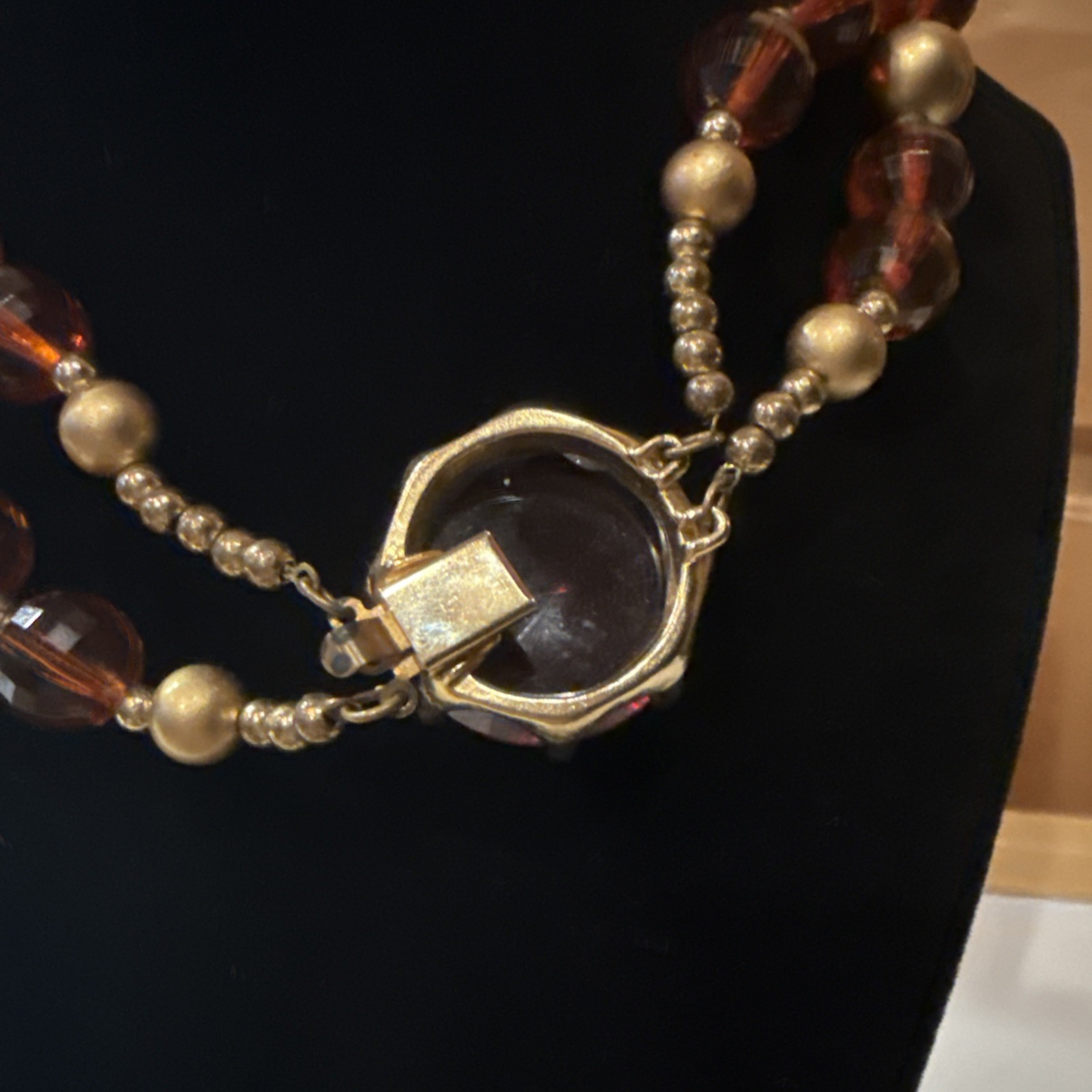 VTG Lucite Beaded Two Strand Necklace Two Tone Honey Amber Gold Faceted 16”