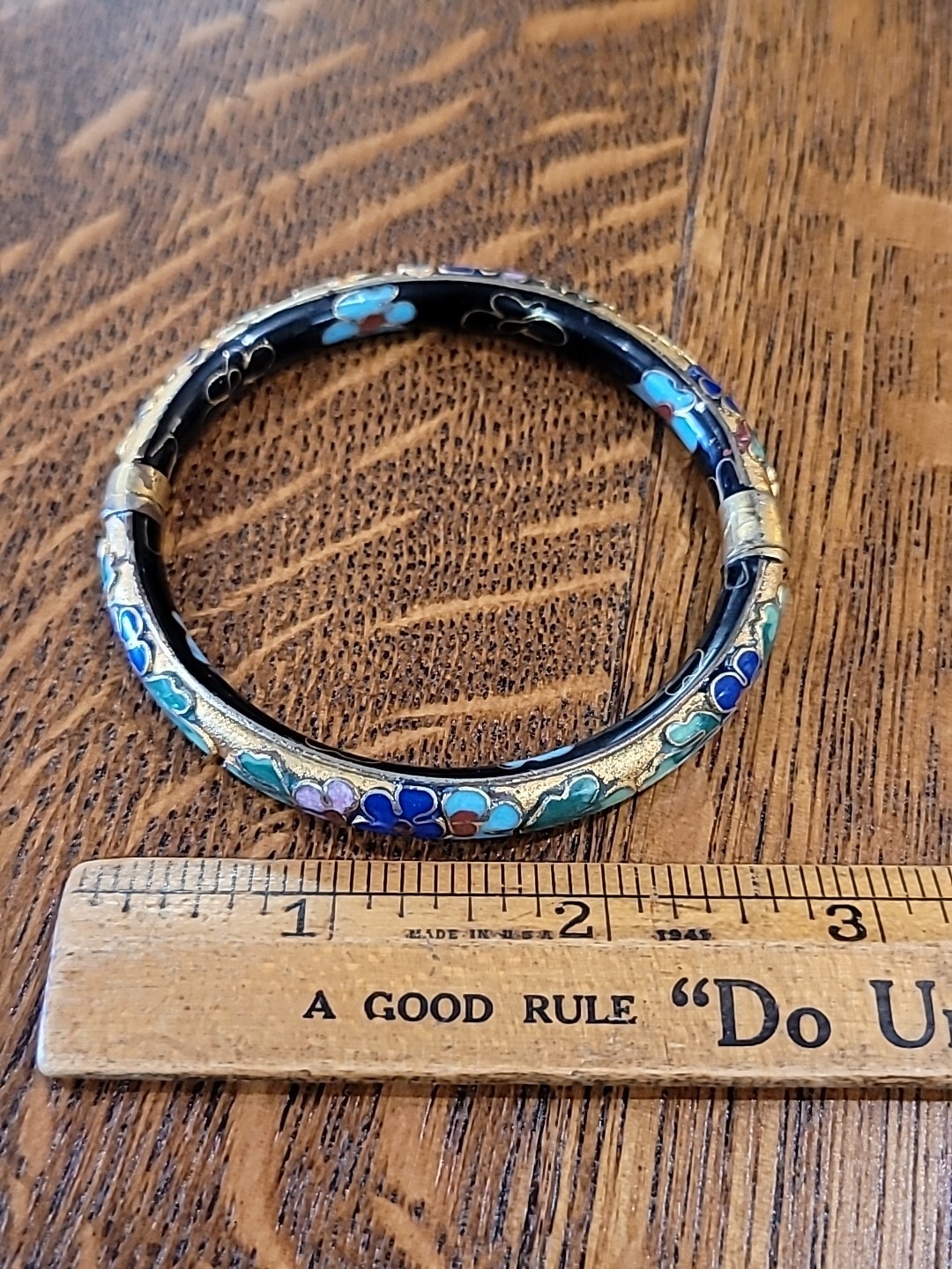 Vintage Chinese Gold Cloisonne Enamel Flowers Opening Hinged Bangle Bracelet