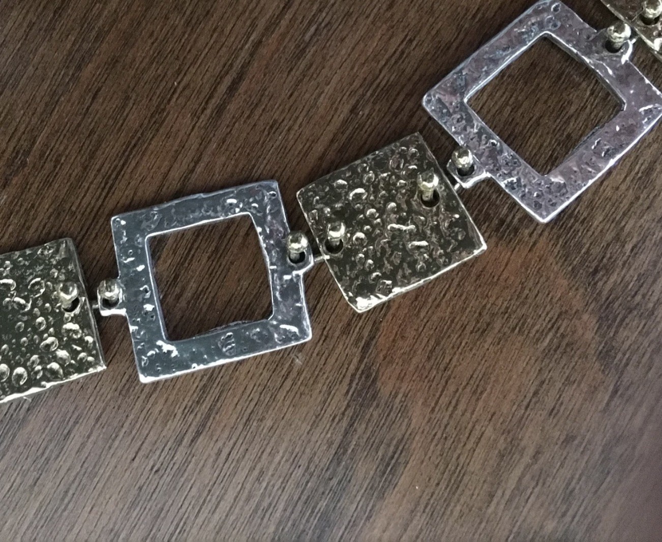 Vtg Anne Dick Brutalist Necklace Sterling Silver Brass Squares 23″ Modernist