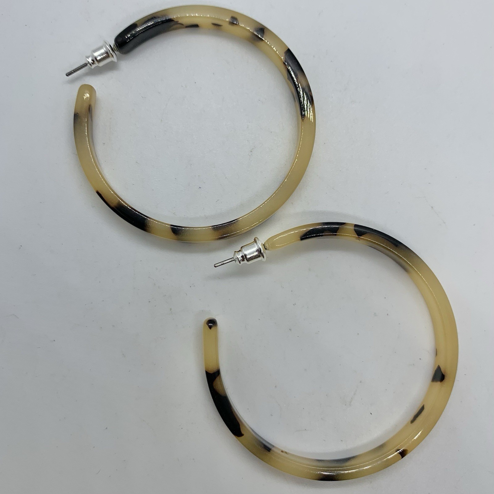Vtg Tortoise Shell Brown Acrylic 80s Large Hoop Statement Drop Earrings Post Big