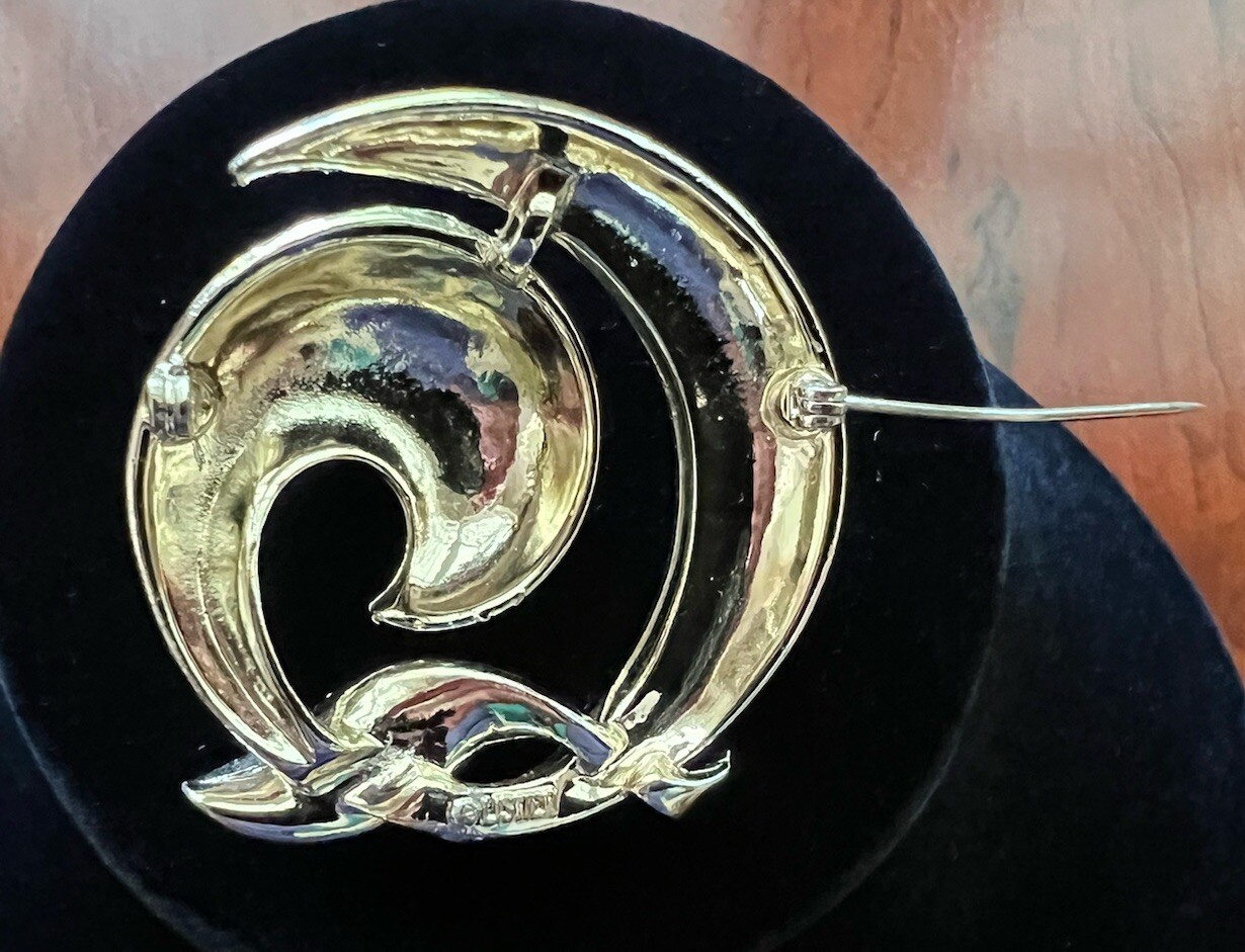 Vintage Lisner Brooch Gold Tone Geometric Swirl Ribbon Mid-Century Modern Signed