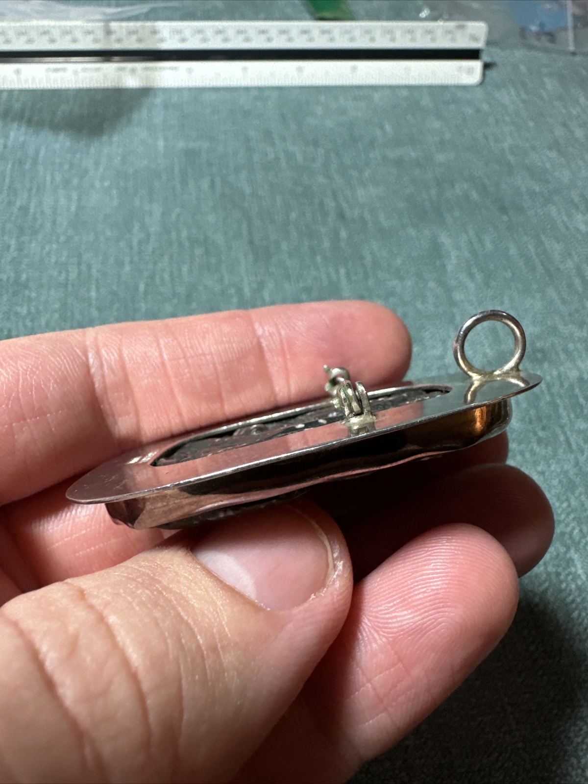 Vintage Amy Kahn Russell AKR Sterling Silver Carved Brooch Pendant